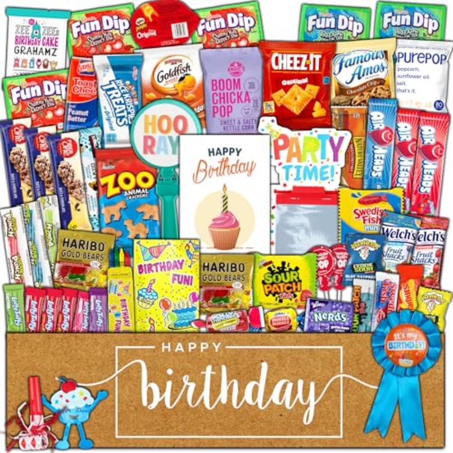 Snacks Food Gift Baskets - Birthday Party Care Package 50 Count